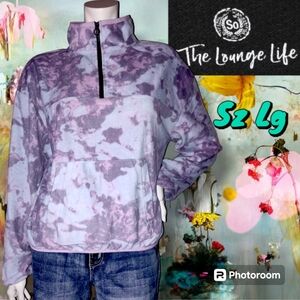 So Lounge Life Marbled Tie Dye So SOFT Fleece Pullover Lilac Blue Pink Sz Large